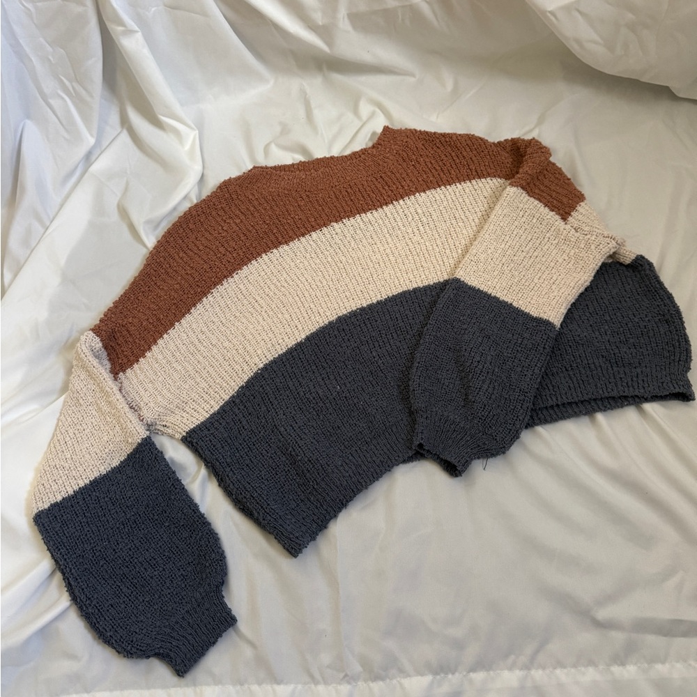 Debut Women's Striped Sweater in Brown, Cream, and Gray